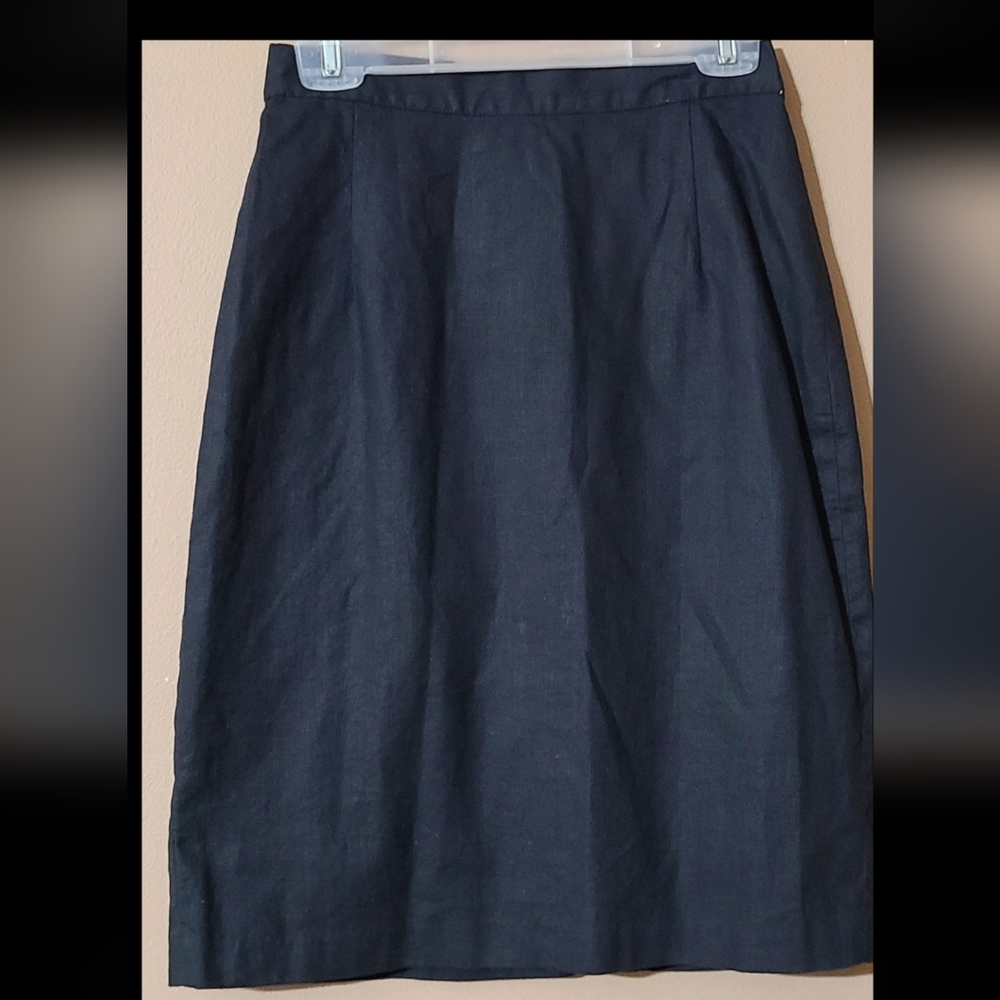 Vintage Adolfo International Black Linen Pencil Skirt Size 8